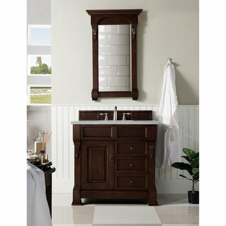 James Martin Vanities Brookfield 36in Single Vanity, Burnished Mahogany w/ 3 CM Eternal Serena Quartz Top 147-114-5566-3ESR